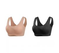 2 Pack Women's Buttery Soft Silk Vest Bras Wireless Seamless T-shirt Bra Full Coverage Smooth Silky Bralette Tops(Beige+Black,XXL)