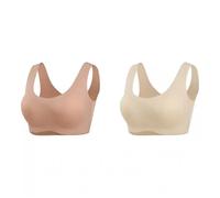 2 Pack Women's Buttery Soft Silk Vest Bras Wireless Seamless T-shirt Bra Full Coverage Smooth Silky Bralette Tops(Beige+Nude,M)