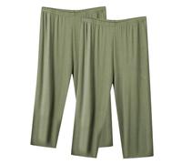 2 Pack Womens Capri Cropped Trousers UK Sale Clearance Ladies Three Quarter Soft Pajama Plus Size 3/4 Crop Pants Women Solid Color Pj Bottoms Summer Casual Comfy Capris Soft Lounge Pant S-5XL
