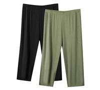 2 Pack Womens Capri Cropped Trousers UK Sale Clearance Ladies Three Quarter Soft Pajama Plus Size 3/4 Crop Pants Women Solid Color Pj Bottoms Summer Casual Comfy Capris Soft Lounge Pant S-5XL