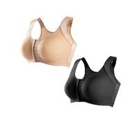 2 Pack Womens Front Open Bras Solid Color Wireless Post Surgery Compression Bra Front Fastening Wide Strap Comfortable Full Coverage Sports Bra Daily Workout Fitness Bralettes
