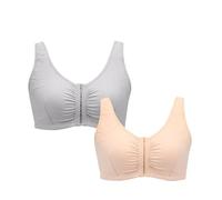 2-Pack Women's Invisible Front Closing Supportive Mastectomy Post Surgery Sports Everyday Bras With Prosthesis Pocket(Gray+Nude,L)