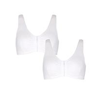 2-Pack Women's Invisible Front Closing Supportive Mastectomy Post Surgery Sports Everyday Bras With Prosthesis Pocket(White+White,S)