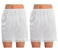 2 Pack Womens/Ladies Underskirt Slip With Lace Trim 100% Polyester Cling Resistant, 18Inch Length (45cms), White 24/26