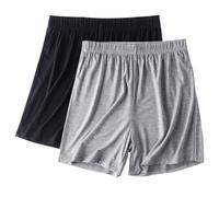 2 Pack Women's Pyjama Shorts Super Soft Sleeping Bottoms Cotton Trousers Ladies Lounge Pants Elastic Waist Sleep Pajama Bottoms Wide Leg Sleepwear Lounge Shorts for Beach Gym Running