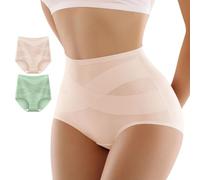 2 Pack Women's Shapewear Tummy Control Knickers Shorts Seamless High Waisted Butt Lifter Spandex Shape Wear Full Brief for women (UK, Alpha, XXS, Regular, Regular, E-Nude&Green)