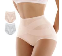 2 Pack Women's Shapewear Tummy Control Knickers Shorts Seamless High Waisted Butt Lifter Spandex Shape Wear Full Brief for women (UK, Alpha, M, Regular, Regular, D-Nude&Grey)