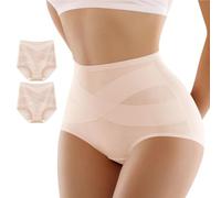 2 Pack Women's Shapewear Tummy Control Knickers Shorts Seamless High Waisted Butt Lifter Spandex Shape Wear Full Brief for women (UK, Alpha, L, Regular, Regular, B-2 Pack Nude)