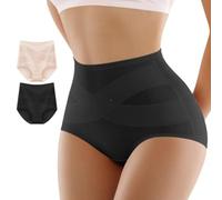2 Pack Women's Shapewear Tummy Control Knickers Shorts Seamless High Waisted Butt Lifter Spandex Shape Wear Full Brief for women (UK, Alpha, M, Regular, Regular, A-Nude&Black)