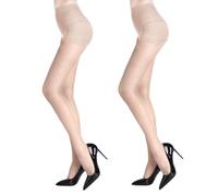 2 Pack Women's Sheer High Waist Tights 20D With Support And Reinforced Toes Pantyhose Skin Tone Fleece Tights for Women (Beige, One Size)