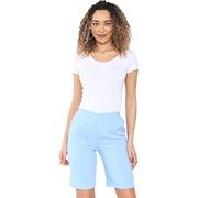 2 Pack Womens Shorts Ladies Half Elasticated Waist Plain Capri Cropped Stretch Short Length Summer Joggers Running Gym Sports Beach Holidays Pants Causal Lounge Wear Bottoms(Cationic Sky Blue, 24 )