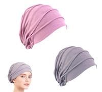 2 Pack Women's Soft Chemo Beanie Hat, Beanie Hats for Women UK, Chemo Headwear Breathable Cotton Slouchy Turban Headwear, Head Scarf for Cancer Patients Hair Loss Chemotherapy, Taro Purple and Grey