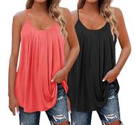 2 Pack Women's Summer Tank Tops Plus Size 8XL Camisole Flowy Tank Top with Adjustable Straps Ladies Sleeveless Vests Loost Fit Spaghetti Strap Casual Shirts Vest Blouses Camisole 2PCS (Hot Pink, XXL)