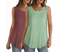 2 Pack Womens Tank Tops Summer Sleeveless Casual Shirts Loose Fit Tunic Beach Vacation Outfits, Dark Red Green, XXL
