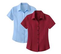2 Pack Womens Work t-Shirt Professional Job Interview Shirts 2025 Trendy Summer Short Sleeve Plain Basic Fitted Button up Stretch Smart Casual Business Office wear Oxford Dress Shirts