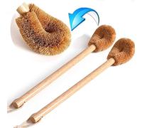 2 Pack Wood Toilet Bowl Brush, Natural Coconut Fiber Brush Head and Beechwood Handle, Eco-Friendly Toilet Cleaning Brush, for Bathroom Toilet