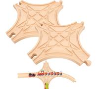 2 Pack Wood Train Track Expansion Accessories Wooden Train Track Multi Way Switch Track for Most Major Toy Trains Railway Table Games