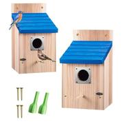 2 Pack Wooden Bird House for Garden with Metal Predator Guard | Bird Box for Bluebird Wren Swallow Finch, Carbonized Wooden Nesting Boxes for Outdoor, Sturdy Bird House, Easy to Clean