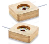 2 Pack Wooden LED Light Base for Crystal Glass Art, Square 6x6cm | Natural Wood Finish Display Stand, Warm White Glow, USB Powered with On/Off Switch, for 3D Laser Balls, Resin, Collectibles