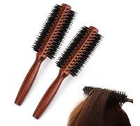 2 Pack Wooden Round Brush, Boar Bristle Round Hair Brush for Blow Drying Volumizing Hair Brush, Styling Brush for Short Medium Hair Women Men, HairBrush Wooden Handle
