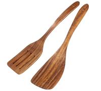 2 Pack Wooden Spatula, Acacia Wood Long Handle Flat Frying Turner, Handmade Wooden Spoons for Cooking, Kitchen Utensil Set, Non-Stick Cooking Spurtle Utensils for Kitchen use
