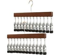 2 Pack Wooden Trouser Hangers with Clips 360°Rotation, Clothes Hangers with Clips Holds 24 Leggings Trousers, Hanging Closet Organiser for Jeans Hats Shorts Skirt