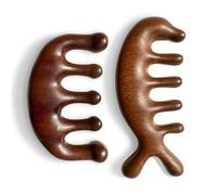 2 Pack Wooden Wide Tooth Hair Comb and Head Massage Tool - Handmade 100% Natural Green Sandalwood Meridian Scalp Massager