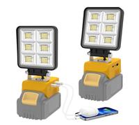 2 Pack Work Lights for Dewalt 18v Battery, NATPOW Flood Lights LED with 2 Mode, USB & Type-C Portable Light 150° Rotation, 5200LM Security Lighting for Car Garage Camping Emergency(No Battery)