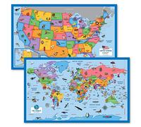 2 Pack - World & USA Map for Kids [Illustrated] - 2 Poster Set (Laminated, 18" x 29")