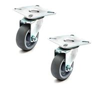 2 PACK x Heavy Duty 50mm Grey Solid 360 Degree Swivel Rubber Castors UnBraked Wheel Hospital Shops Furniture Schools Homes 100KG Load Capacity