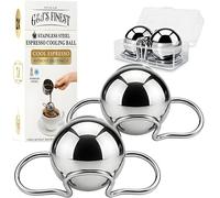 2-Pack XL 55mm Frozen Espresso Cooling Ball with Freezer Case, Stainless Steel Iced Coffee Chiller, Metal Ice for Bold Flavor Without Dilution (Not Solid)