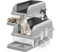 2 Pack XL Stainless Steel Litter Box Enclosure with Lid, Stainless Steel Cat Litter Pan for Big Cats, Large Metal Litter Box with Anti-Leakage High Wall, Non-Sticky Easy Cleaning Cat Litter Tray