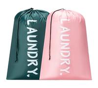 2 Pack XL Travel Laundry Bag, Machine Washable Dirty Clothes Organizer with Drawstring,Large Enough to Hold 4 Loads of Laundry, Easy Fit a Laundry Hamper or Basket Travel Essentials 24" x 36"