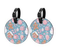 2 Pack Xmas Blue Gingerbread Snowman Round Luggage Tags PU Leather Handbag Tag Labels Travel Accessories Suitcase ID Tag Set Hand Luggage & Handbags