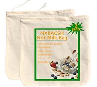 2 Pack XXL 14"x14" Nut Milk Bag - Unbleached Natural Cotton Cheese Cloths | Reusable Cheesecloth Strainer for Almond/Oat/Soy Milk, Juice, Cold Brew Coffee, Yogurt, Wine, Soup | Triple Stitched