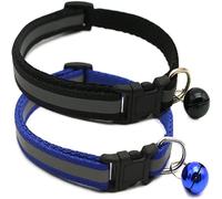 2 Pack XXS Dog Collar with Bell,Reflective Dogs Collar with Bells for Small Dogs, Adjustable Buckle Cat Collars for Xs XSmall Extra Small Tiny Little Boy Male Kitten Blue and Black