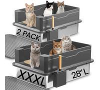 2-Pack XXXL Stainless Steel Cat Litter Boxes - Extra Large 28" L x 20" W with High Sides & Lid, Non-Stick, No Odor, Leak-Proof Metal Boxes for Large & Multiple Cats, Easy to Clean
