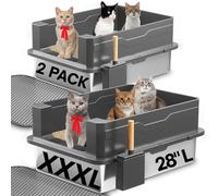2-Pack XXXL Stainless Steel Cat Litter Boxes - Extra Large 28" L x 20" W with High Sides & Lid, Non-Stick, No Odor, Leak-Proof Metal Boxes for Large & Multiple Cats, Easy to Clean