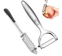 2 Pack Y Shape Potato Peeler, 3-in-1 Rotating Head Vegetable Peeler Set, Stainless Steel Blade with Non Slip Ergonomic Handle for Peeling Potatoes, Carrots, Fruits (Silver)