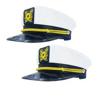 2 Pack Yacht Captain Hat Adjustable Sailor Ship Costume Cap Adult Navy Hat | White Captains Hat with Golden Anchor Embroidery for Yacht Party, Halloween Cosplay, Cruise