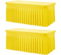 2 Pack Yellow Spandex Table Clothes for 6 Foot Rectangle Tables, Wrinkle Free Lemon Fitted Table Cover 6ft Stretch Tablecloths Desk Skirt for Parties Weddings Birthday Banquet Baby Shower
