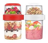 2 Pack Yogurt Container with Lids,560ml+310ml Breakfast On the Go Cups Reusable Take and Go Yogurt Cup Overnight Oats Jar Lower Cup Double Layer Overnight Oats or Cereal Oatmeal Container Jar