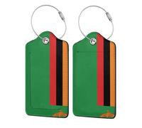 2 Pack Zambia Zambian Flag Leather Luggage Tag for Suitcase with ID Label Privacy Cover Address Card Stainless Steel Loop Travel Tags for Cruise Ships Airport Bag Backpack