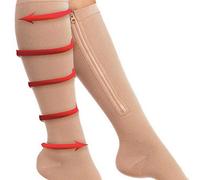 2-Pack Zipper Compression Socks for Men/Women with Open Toe, Knee High 20-30mmHg Compression Support Hose - Beige - L/XL