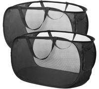 2 PackCollapsible Laundry Baskets Mesh Pop up Laundry Hamper with Side Pocket Large Foldable Dirty Clothes Storage Hamper for Laundry Bathroom Kids Room Travel Camping 22.8×14.2×14.2 (black-2pcs)