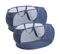 2 PackCollapsible Laundry Baskets Mesh Pop up Laundry Hamper with Side Pocket Large Foldable Dirty Clothes Storage Hamper for Laundry Bathroom Kids Room Travel Camping 22.8×14.2×14.2 (Navy-2pcs)
