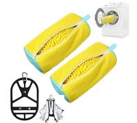2-PackComplete Shoe Wash Bag Set, with Hanger, Drying Rack & Silicone Handle, Mesh Laundry Bags for Washing Machine, Sneaker Protector, Yellow, Practical