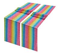 2 Packs 12 x 108 inches Rainbow Sequin Table Runner, Glitter Rainbow Table Runner for Wedding Birthday Bachelorette Holiday Party Supplies Decorations Bridal Shower Baby Shower