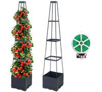 2 Packs 144CM raised beds for garden planter with trellis self watering tomato planters with Trapezoidal Trellis for Climbing Plants Tomato Pot Flowers Vegetable Planters Outdoor Planter Box(57")