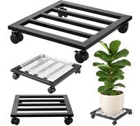 2 Packs 16 inches Extra-Large Metal Plant Caddy with PU Wheels Square Planter Dolly Pot Mover Rollers Iron Rolling Wheeled Plant Stands Indoor Outdoor Plant Holder Coaster Trolley, Black